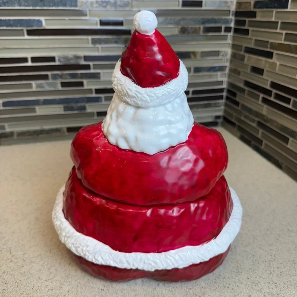 Vintage Ceramic Santa Claus Cookie Jar Holding Plate‎ of Goodies Christmas Decor